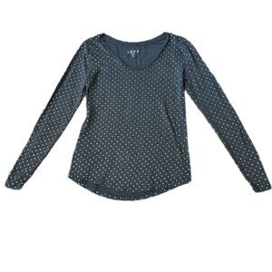 Loft Scoop Neck Gray with Gold Shimmer Polka Dot Top Size XS